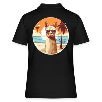 Lama am Strand mit Sonnenbrille - Frauen Polo Shirt - Schwarz - Hinten - Ailine (174cm)