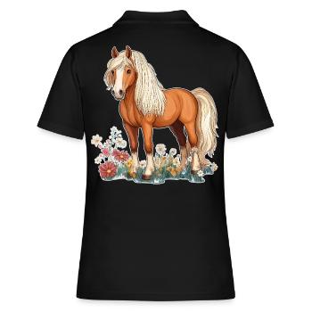 Pferd auf Wiese - Frauen Polo Shirt - Schwarz - Hinten - Ailine (174cm)