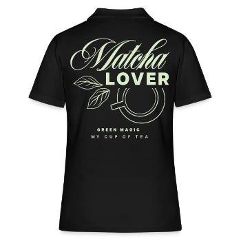 Design du thé Matcha Lover - Polo Femme - noir - Dos - Ailine (174cm)