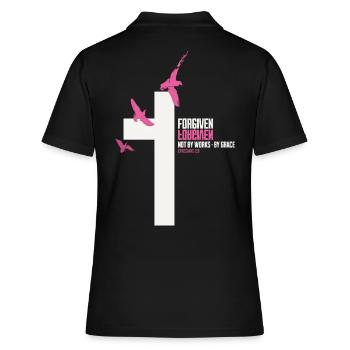 FORGIVEN Kreuz Tauben Pink Weiß Vers - Frauen Polo Shirt - Schwarz - Hinten - Ailine (174cm)