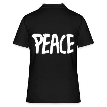 PEACE FRIEDE FRIEDEN - Frauen Polo Shirt - Schwarz - Hinten - Ailine (174cm)