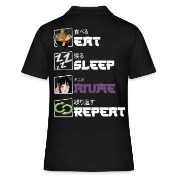 Eat Sleep Anime Repeat - Frauen Polo Shirt - Schwarz - Hinten - Ailine (174cm)