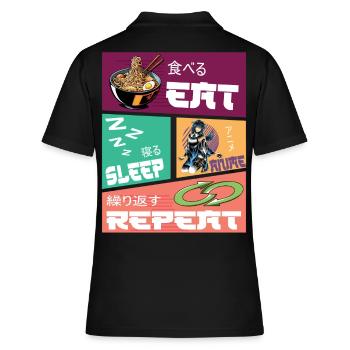 Eat Sleep Anime Repeat - Frauen Polo Shirt - Schwarz - Hinten - Ailine (174cm)