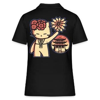 Chats de sanctuaire japonais: Fleurs Chat - Polo Femme - noir - Dos - Ailine (174cm)