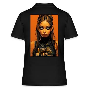 Rebellisch im Stil: Alternative Mädchen - Frauen Polo Shirt - Schwarz - Hinten - Ailine (174cm)