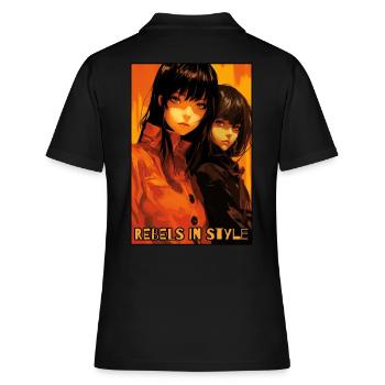 Rebellen mit Stil: Anime-Mädchen - Frauen Polo Shirt - Schwarz - Hinten - Ailine (174cm)