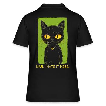 Je déteste ça ici - le chat de mauvaise humeur - Polo Femme - noir - Dos - Ailine (174cm)