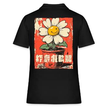 Lustige Blume im Blumentopf - Frauen Polo Shirt - Schwarz - Hinten - Ailine (174cm)