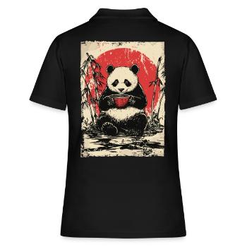 Panda mit Suppe im Bambuswald - Frauen Polo Shirt - Schwarz - Hinten - Ailine (174cm)