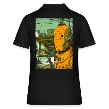 Cartoon einer Sci-Fi-Dystopie mit Roboter - Frauen Polo Shirt - Schwarz - Hinten - Ailine (174cm)