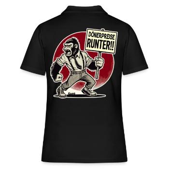 Gorilla mit Schild: Dönerpreise runter! - Frauen Polo Shirt - Schwarz - Hinten - Ailine (174cm)