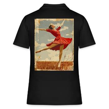 Vintage Ballerina auf dem Feld - Frauen Polo Shirt - Schwarz - Hinten - Ailine (174cm)