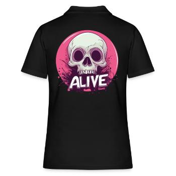 Skelett „Alive“ – Ironischer Totenkopf - Frauen Polo Shirt - Schwarz - Hinten - Ailine (174cm)