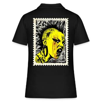 Femme punk sauvage avec mohawk et colère sur timbre-poste - Polo Femme - noir - Dos - Ailine (174cm)