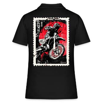 Pilote de motocross devant un timbre-poste soleil rouge - Polo Femme - noir - Dos - Ailine (174cm)