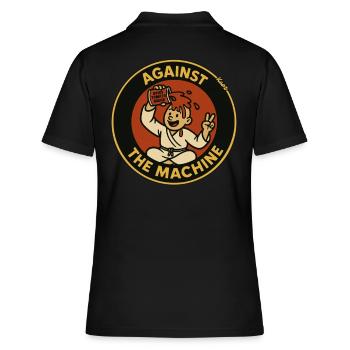 Gegen die Maschine – Soßen-Protest als Cartoon - Frauen Polo Shirt - Schwarz - Hinten - Ailine (174cm)