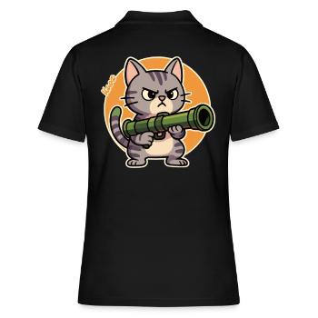 Wütende Katze mit Panzerfaust – Comic Motiv - Frauen Polo Shirt - Schwarz - Hinten - Ailine (174cm)