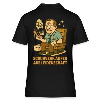 Schuhverkäufer Comicmotiv mit Al auf Sofa - Frauen Polo Shirt - Schwarz - Hinten - Ailine (174cm)