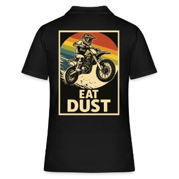 Motocross Fahrer mit Spruch Staub fressen - Frauen Polo Shirt - Schwarz - Hinten - Ailine (174cm)