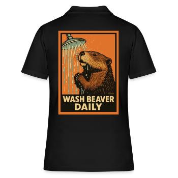 Biber unter Dusche mit lustigem Spruch - Frauen Polo Shirt - Schwarz - Hinten - Ailine (174cm)