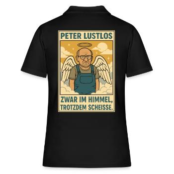 Peter Lustlos Engel mit Latzhose im Himmel - Frauen Polo Shirt - Schwarz - Hinten - Ailine (174cm)