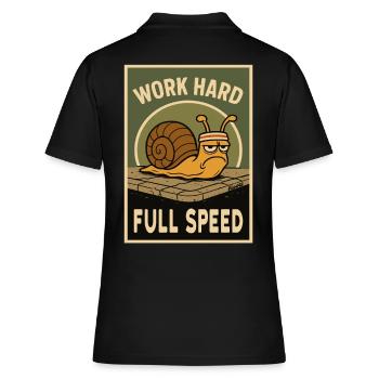 Schnecke mit Stirnband und Spruch in Retro-Optik - Frauen Polo Shirt - Schwarz - Hinten - Ailine (174cm)