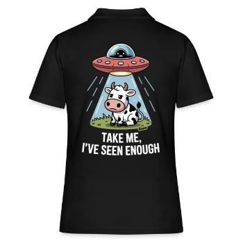 Kuh mit UFO und Lichtstrahl Alien Entführung - Frauen Polo Shirt - Schwarz - Hinten - Ailine (174cm)