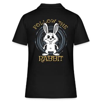 Suivez le lapin blanc. Lapin blanc - Polo Femme - noir - Dos - Ailine (174cm)