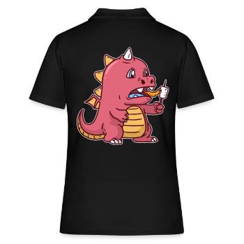Drachen Drache Marshmallow - Frauen Polo Shirt - Schwarz - Hinten - Ailine (174cm)
