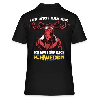Schweden Urlaubs Shirt mit Schwedischen Elch Fahne - Frauen Polo Shirt - Schwarz - Hinten - Ailine (174cm)