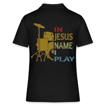 In Jesus Name I Play Drums - Frauen Polo Shirt - Schwarz - Hinten - Ailine (174cm)
