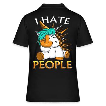 I hate People Einhorn - Frauen Polo Shirt - Schwarz - Hinten - Ailine (174cm)