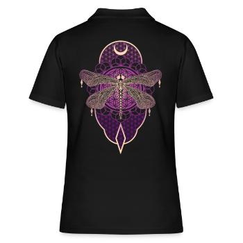 Magisches Libellen Mandala mit Blume des Lebens - Frauen Polo Shirt - Schwarz - Hinten - Ailine (174cm)