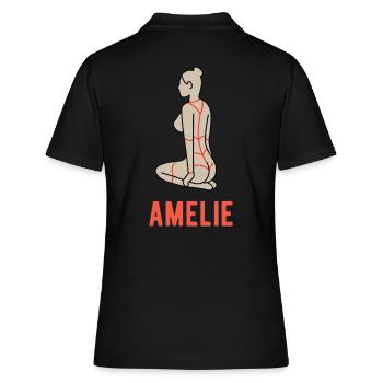 Amelie | Bondage | Sex | BDSM | Kinbaku | Shibari - Frauen Polo Shirt - Schwarz - Hinten - Ailine (174cm)