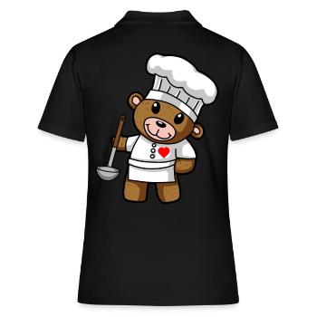 Teddybär Koch Kochmütze Kelle Suppen Küche - Frauen Polo Shirt - Schwarz - Hinten - Ailine (174cm)