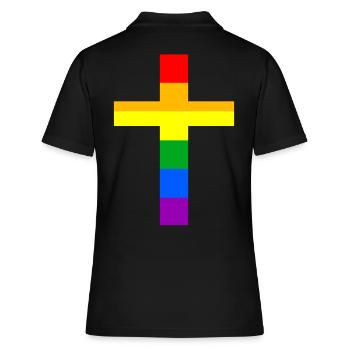 LGBT Kreuz Christentum Regenbogenflagge Kirche - Frauen Polo Shirt - Schwarz - Hinten - Ailine (174cm)
