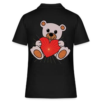 Kuschel Schmuse Bär Herz Liebe Valentin herzlich - Frauen Polo Shirt - Schwarz - Hinten - Ailine (174cm)