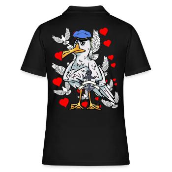 Mouette marin romantique amour coeurs romantique coeur - Polo Femme - noir - Dos - Ailine (174cm)
