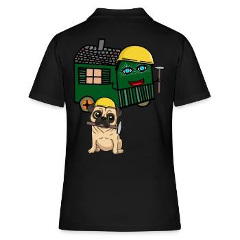 Mops Bauherr Hausbau bauen Bauwagen Hammer - Frauen Polo Shirt - Schwarz - Hinten - Ailine (174cm)