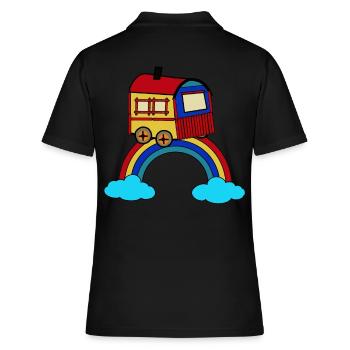 himmlisch wohnen Bauwagen Regenbogen Hippie - Frauen Polo Shirt - Schwarz - Hinten - Ailine (174cm)