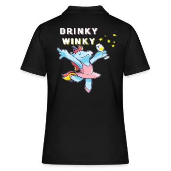 Einhorn Drinky Winky,Wein Bier Sekt Party Shirt - Frauen Polo Shirt - Schwarz - Hinten - Ailine (174cm)