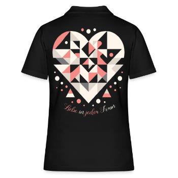 Modernes Liebesdesign: 'Liebe in jeder Form' - Frauen Polo Shirt - Schwarz - Hinten - Ailine (174cm)