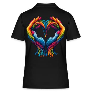 Regenbogen-Herz Hände –für Vielfalt und Liebe - Frauen Polo Shirt - Schwarz - Hinten - Ailine (174cm)