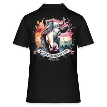 Tierliebe Motiv: Farbenfroher Pferd & Kuh Mix - Frauen Polo Shirt - Schwarz - Hinten - Ailine (174cm)