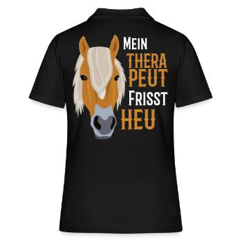 Haflinger Pferd - Mein Therapeut frisst Heu - Frauen Polo Shirt - Schwarz - Hinten - Ailine (174cm)