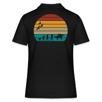 Retro Vintage Sonnenuntergang Evolution COWBOYS - Frauen Polo Shirt - Schwarz - Hinten - Ailine (174cm)