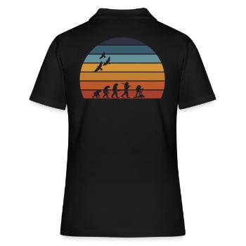Retro Vintage Sonnenuntergang Evolution RANDONNEE - Frauen Polo Shirt - Schwarz - Hinten - Ailine (174cm)