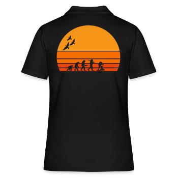 Retro Vintage Sonnenuntergang Evolution RANDONNEE - Frauen Polo Shirt - Schwarz - Hinten - Ailine (174cm)