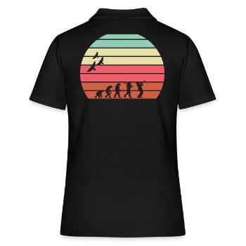Retro Vintage Sunset Evolution SAXOPHON - Frauen Polo Shirt - Schwarz - Hinten - Ailine (174cm)