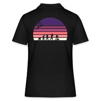 Retro Vintage Sonnenuntergang Evolution RANDONNEE - Frauen Polo Shirt - Schwarz - Hinten - Ailine (174cm)